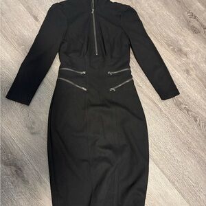 Cache Black Long Sleeve Sheath Dress with Zip Details